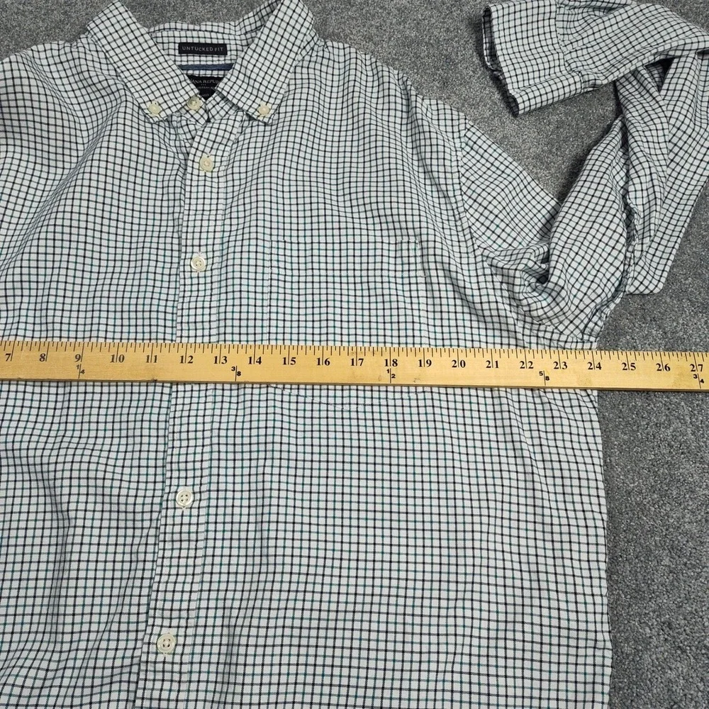 Banana Republic Mens Untucked Fit Organic Cotton Oxford Plaid Button Dn Shirt XL